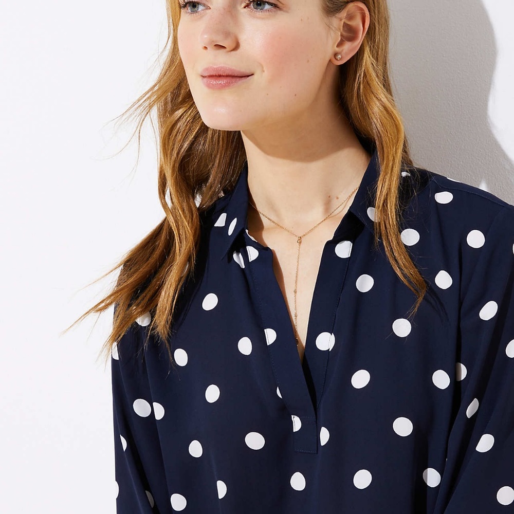 Dotted Collar Split Neck Blouse - image 2